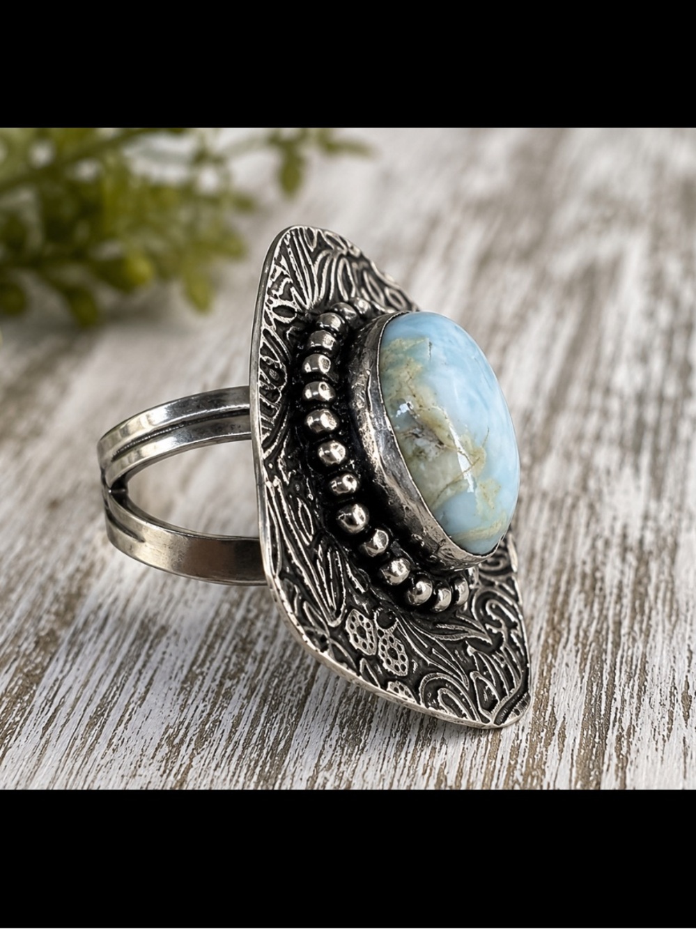 Genuine Larimar Gemstone ring sz 7 925